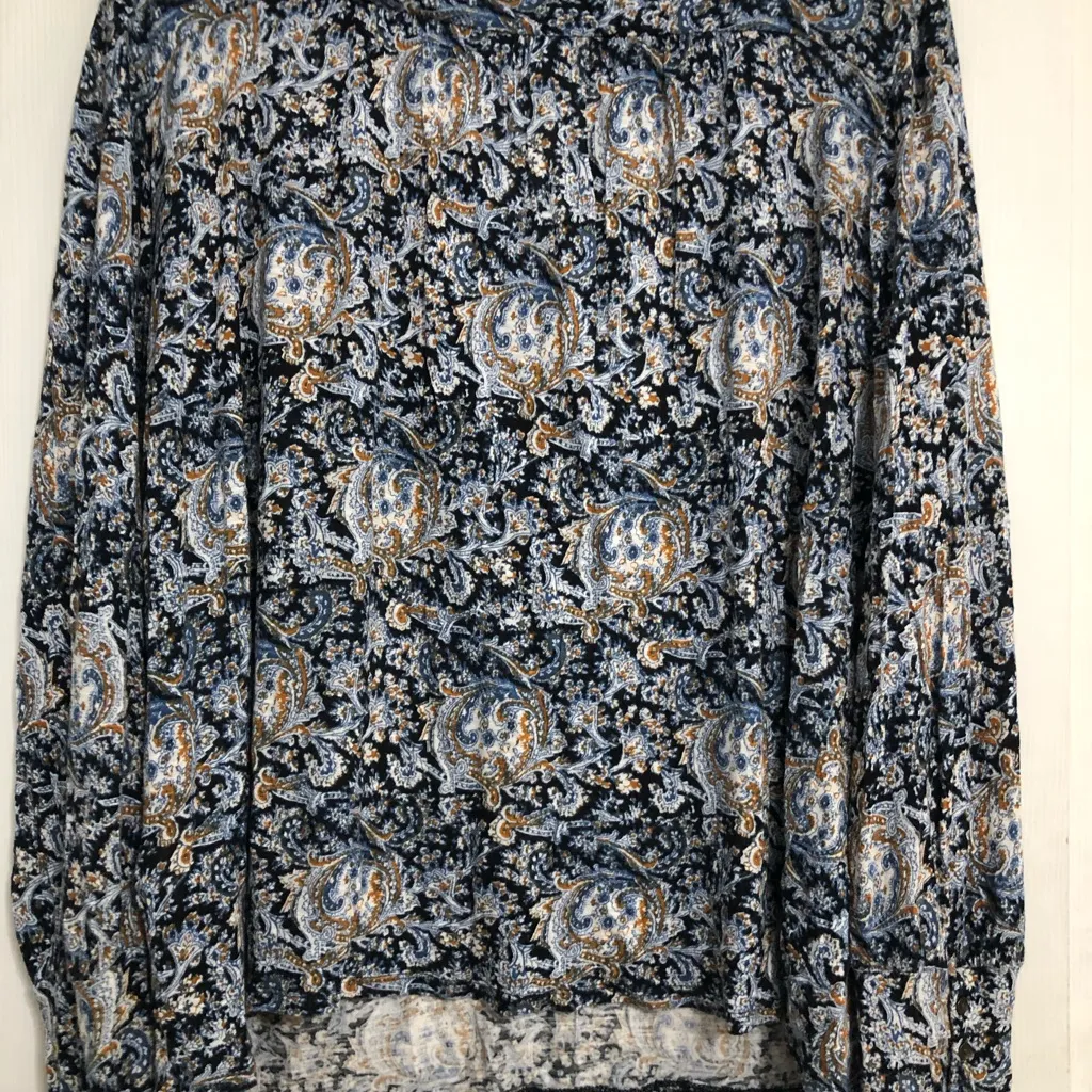 Lucky brand Blue Paisley Boho Women's Top long sleeve‎ metallic buttons size XL - Image 8