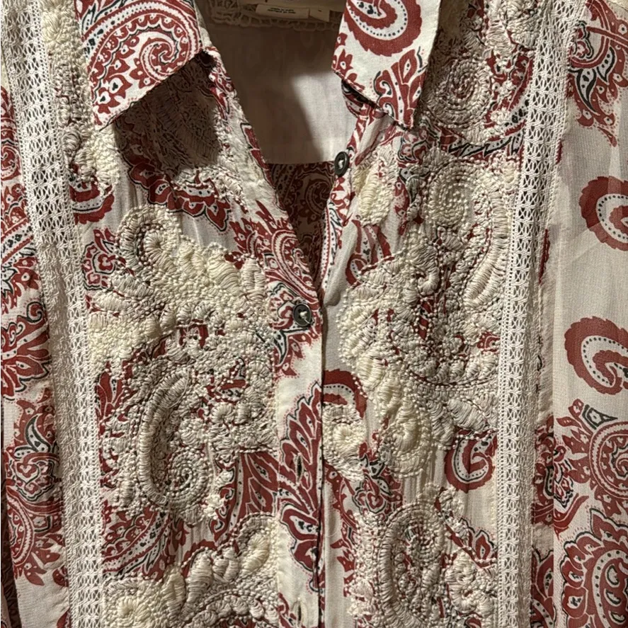 ANTROPOLOGY Dress Allaire Maxi Flowy Dress, Brown Red & Cream - Image 9