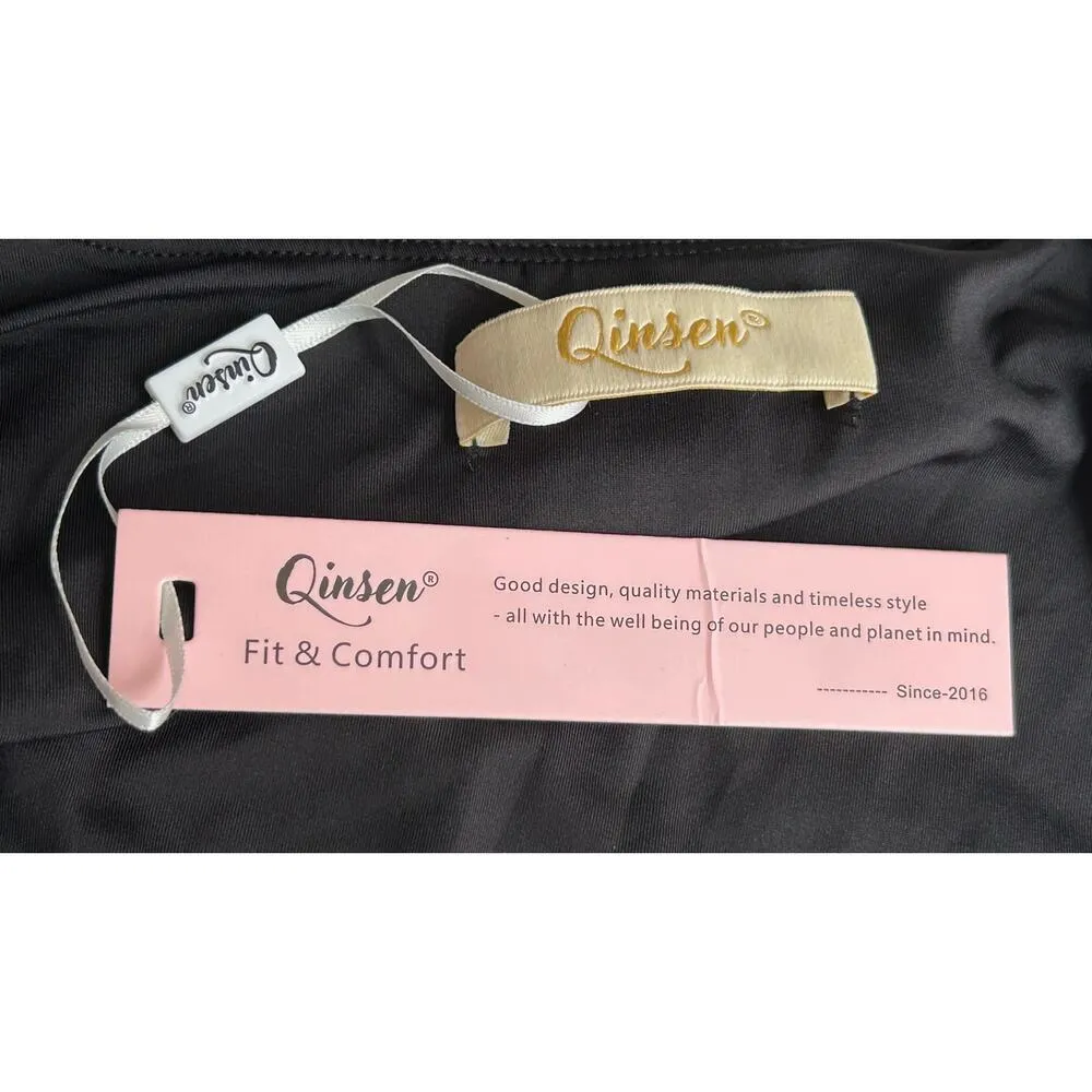 Qinsen | Women’s Fit & Comfort Square Neck Long Sleeve Bodysuit | NWT | XL Black - Image 4