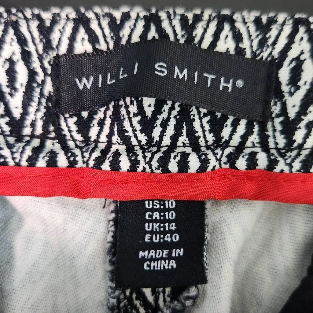 Willi Smith Black and White Print Cropped Fitted Pants Size 10 Black Print Pant - Image 6