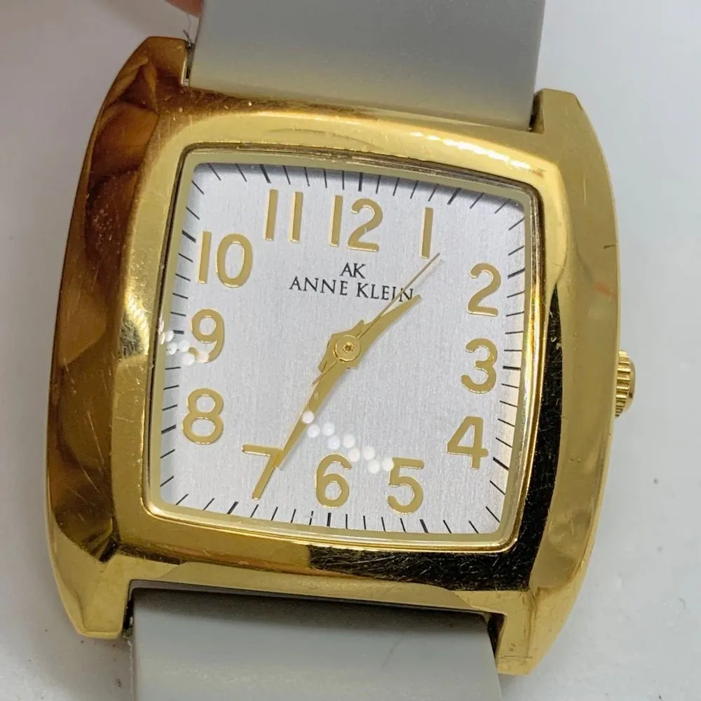 Anne Klein 28mm gold tone Quartz analog ladies watch gray plastic band w/battery - Image 2