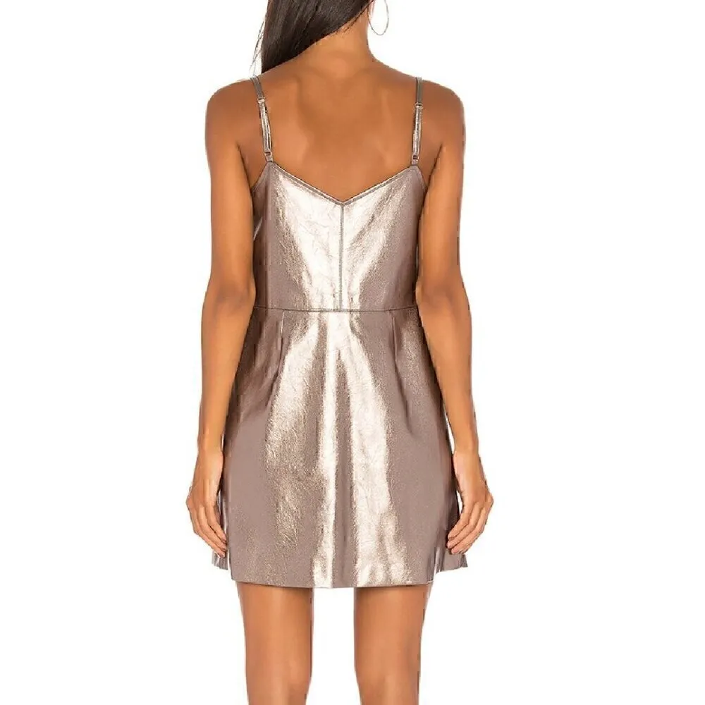 NEW NWT 1.STATE Spaghetti Strap Metallic Slip Dress Silver Vegan Faux Leather 2 - Image 5