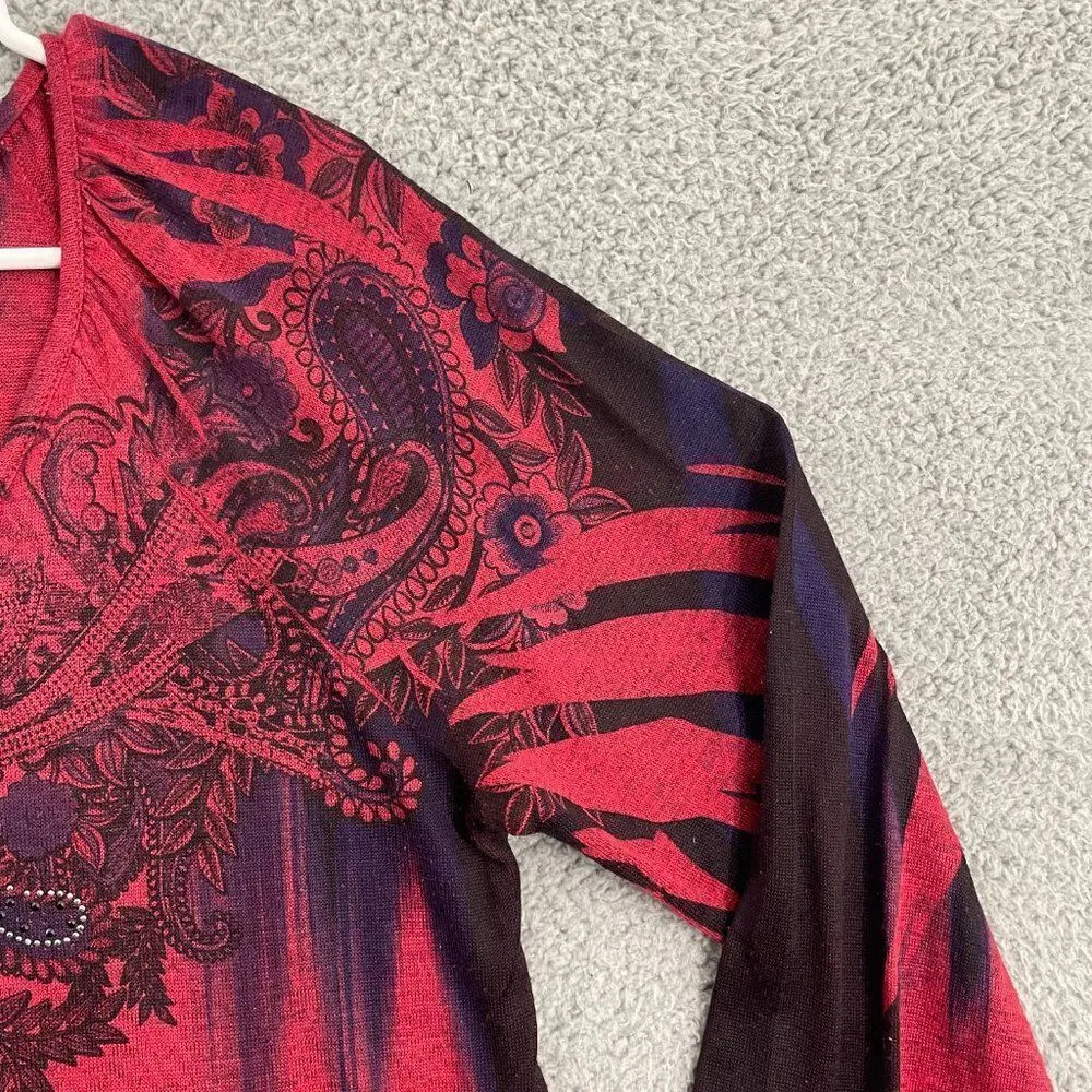 Energe World‎ Wears Women M Red Purple Boho Tunic Blouse Size M - Image 3