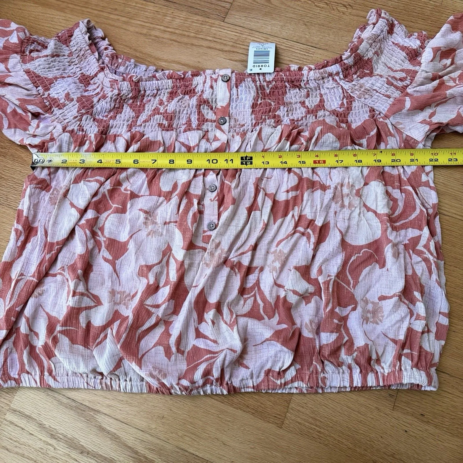 Torrid Women's Crinkle Gauze Off Shoulder Top Baja Floral Camellia Orange 2X NWT - Image 4