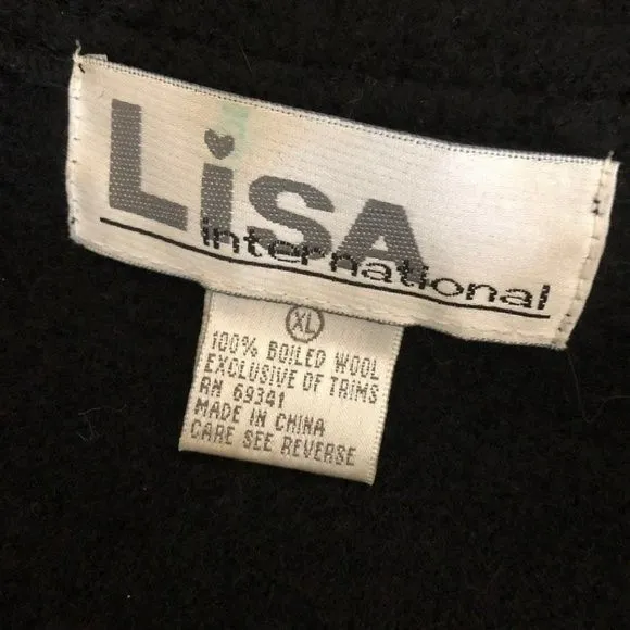 CATS Boiled Wool Appliqué Leather Black Zipper Closure Vest Womens Size XL - Image 5