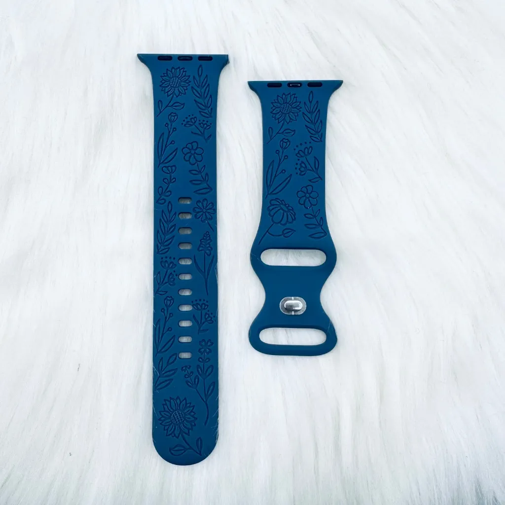 New Navy Floral Design Watch Bands For Apple Watch Series 42mm 44mm 45mm 49mm Blue - Image 4