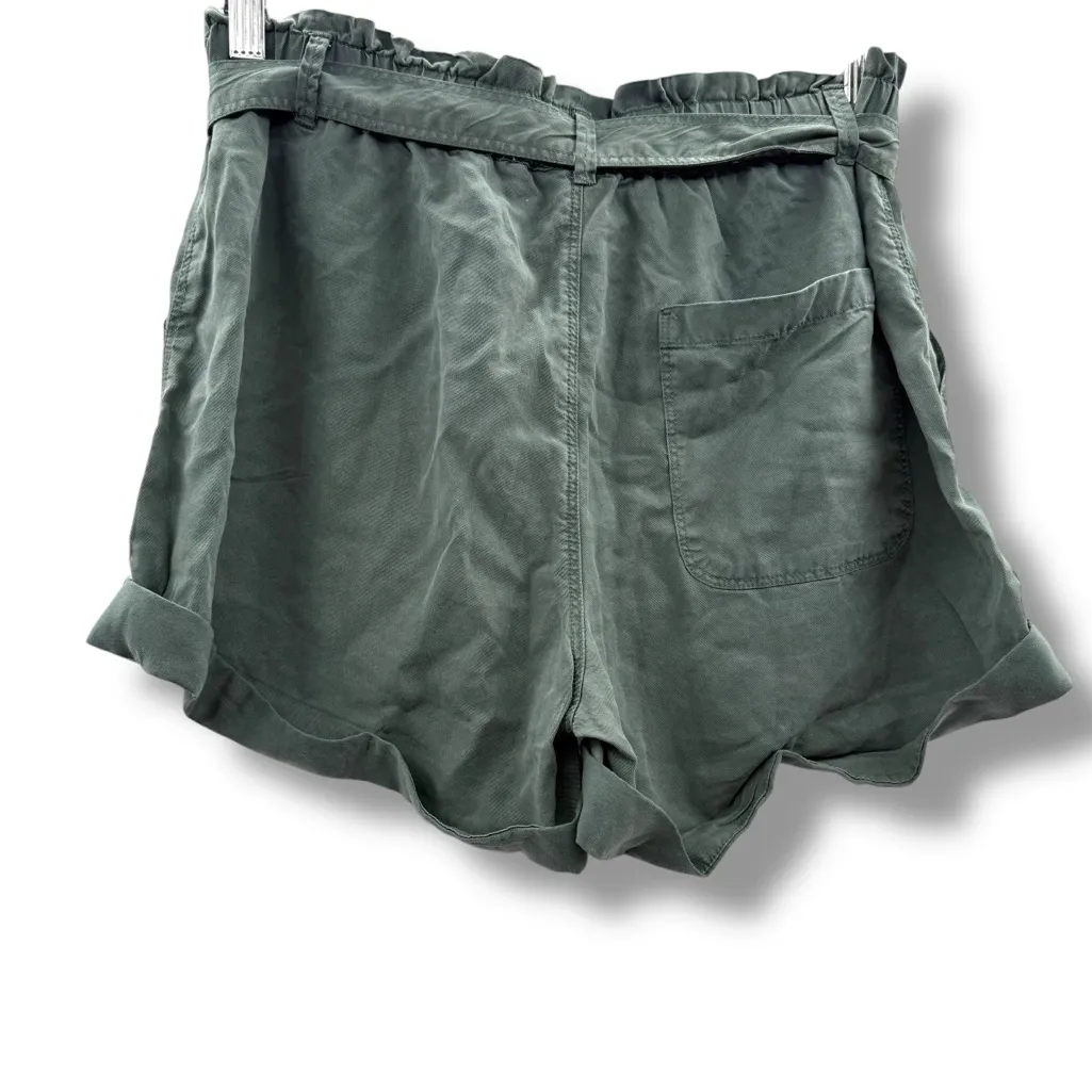 Aerie Olive 100% Lyocell Green Mid Rise Paperbag Waist Shorts‎ Sz S NEW - Image 2