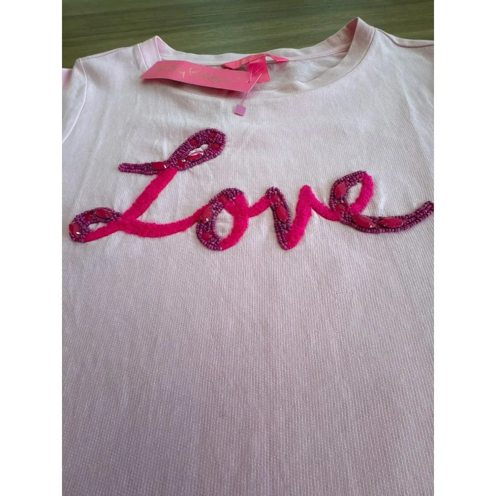 Cotton Rami Sweatshirt Top Small Pink Blossom Love Graphic NWT - Image 4