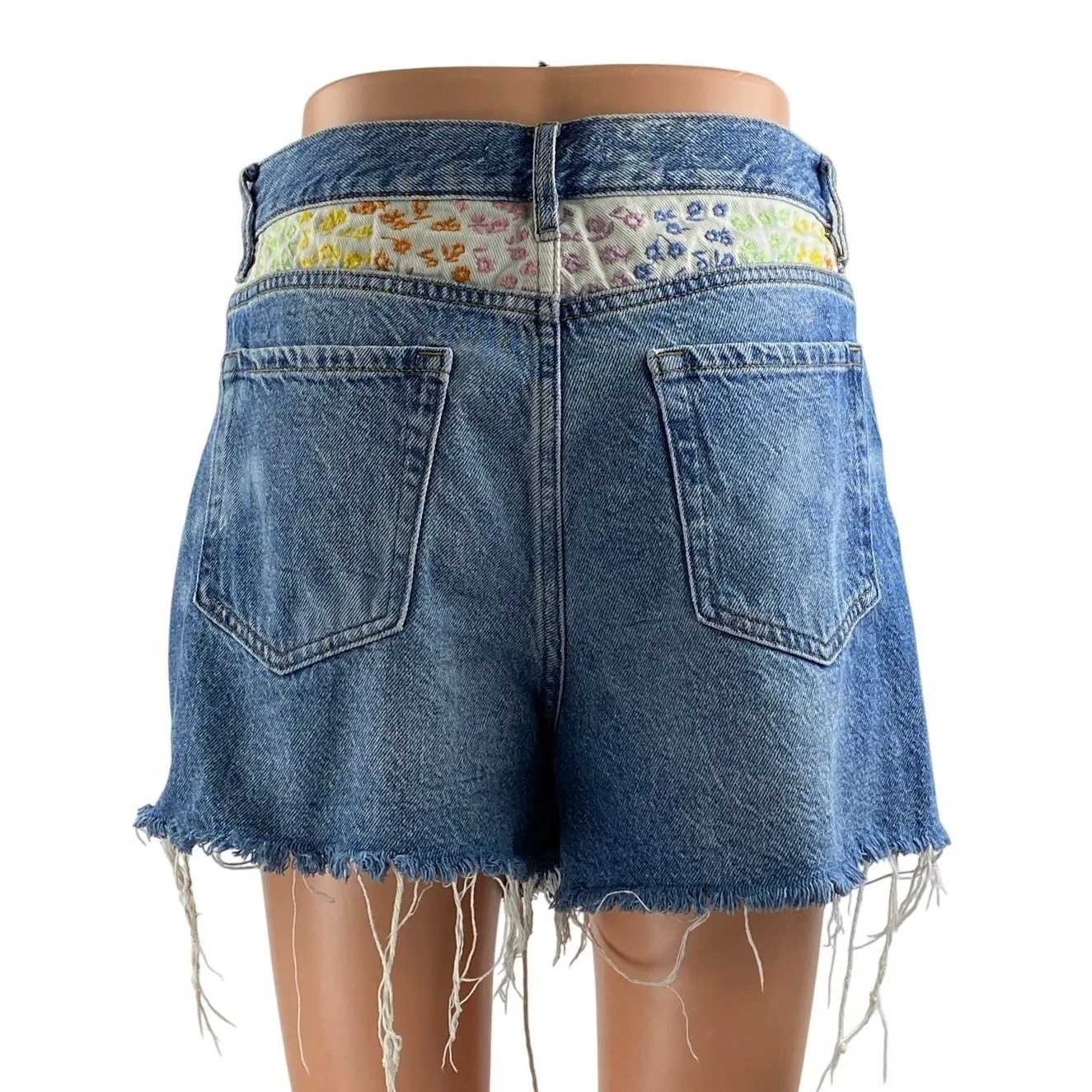 Pacsun Blue Ultra High Rise Frayed Hem Wide Leg Vintage Denim Jeans Shorts Sz 28 - Image 4