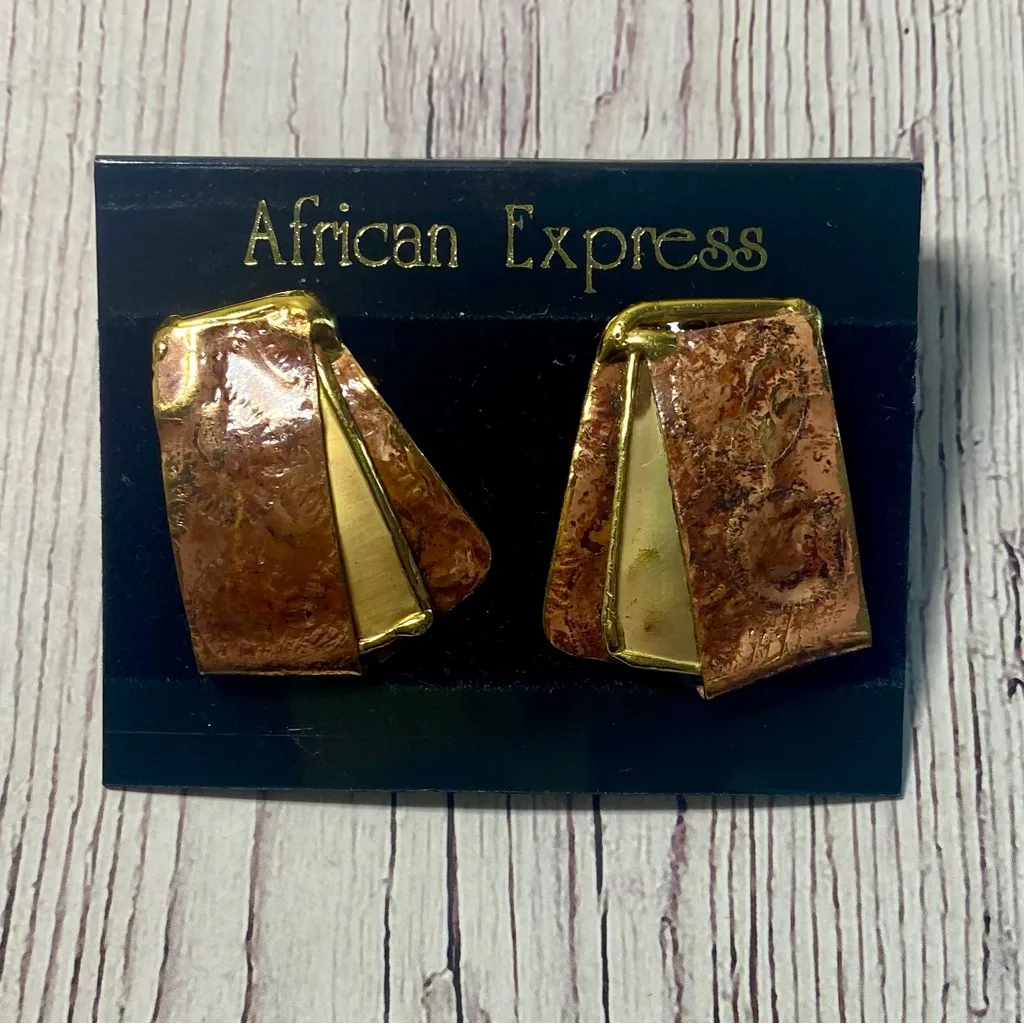 Brutalist Copper & Brass Collar Necklace + Earrings Set – African Express Tan - Image 3