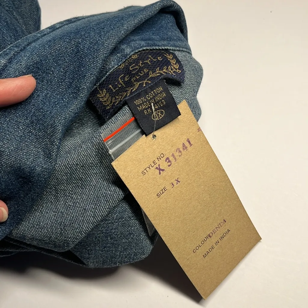 Deadstock Vintage Blue Jean Jacket Embroidered Palm Trees Size 3X - Image 10