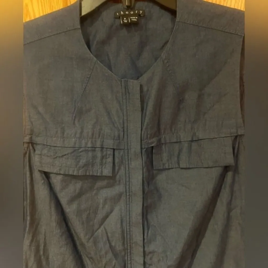 Theory Women’s Cotton Chambray Utility Dress Size P‎ (Equivalent to Size 00/0) - Image 3