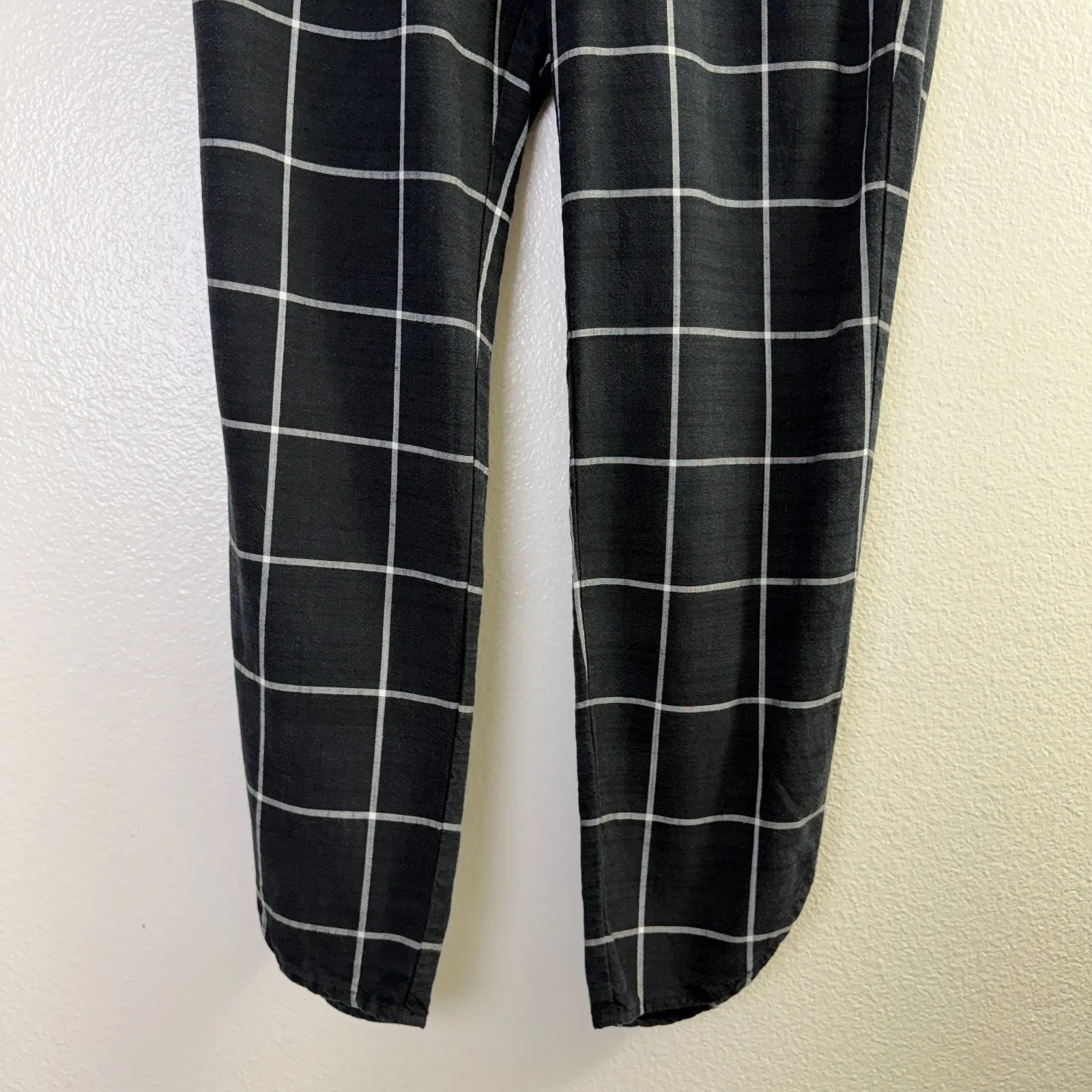 Marine Layer Allison Tencel Pants Womens Medium Black Windowpane Elastic Crop - Image 3