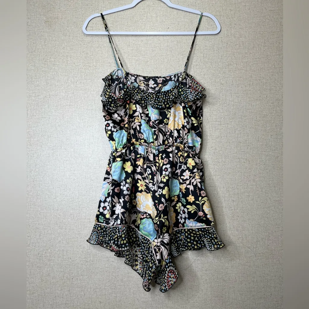 Victoria’s Secret Black Floral Romper Adjustable Spaghetti Straps & Waist Sz S - Image 4