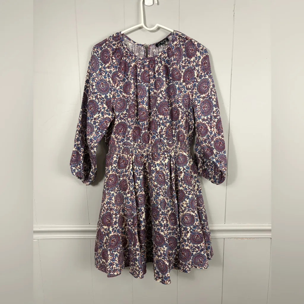 J. Crew Palermo Smocked Waist Linen Mini Dress in Floral Bouquet Medium Preppy - Image 2