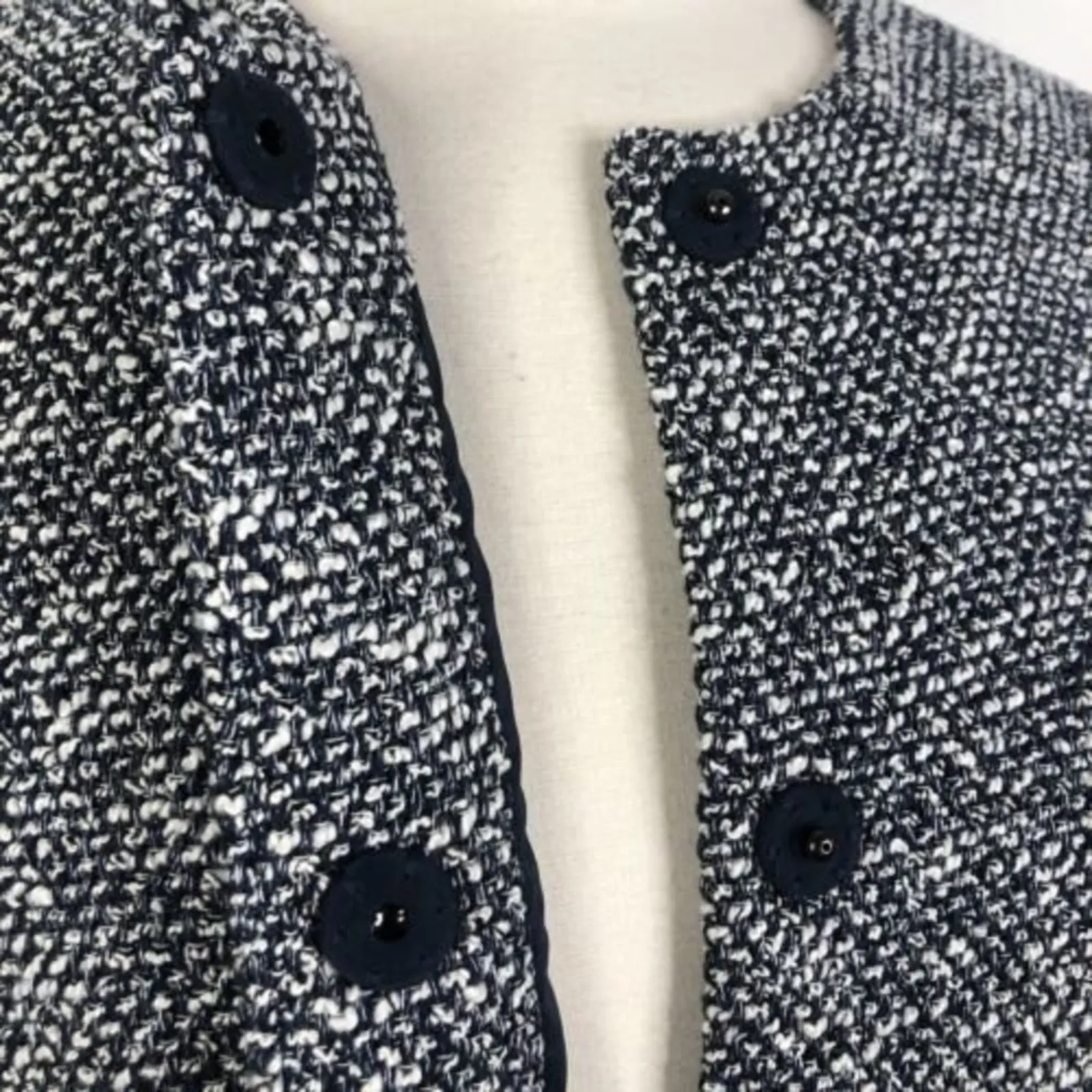 NEW Talbots Blue White Boucle Tweed Snap Button Front Coat Women's Size S - Image 4