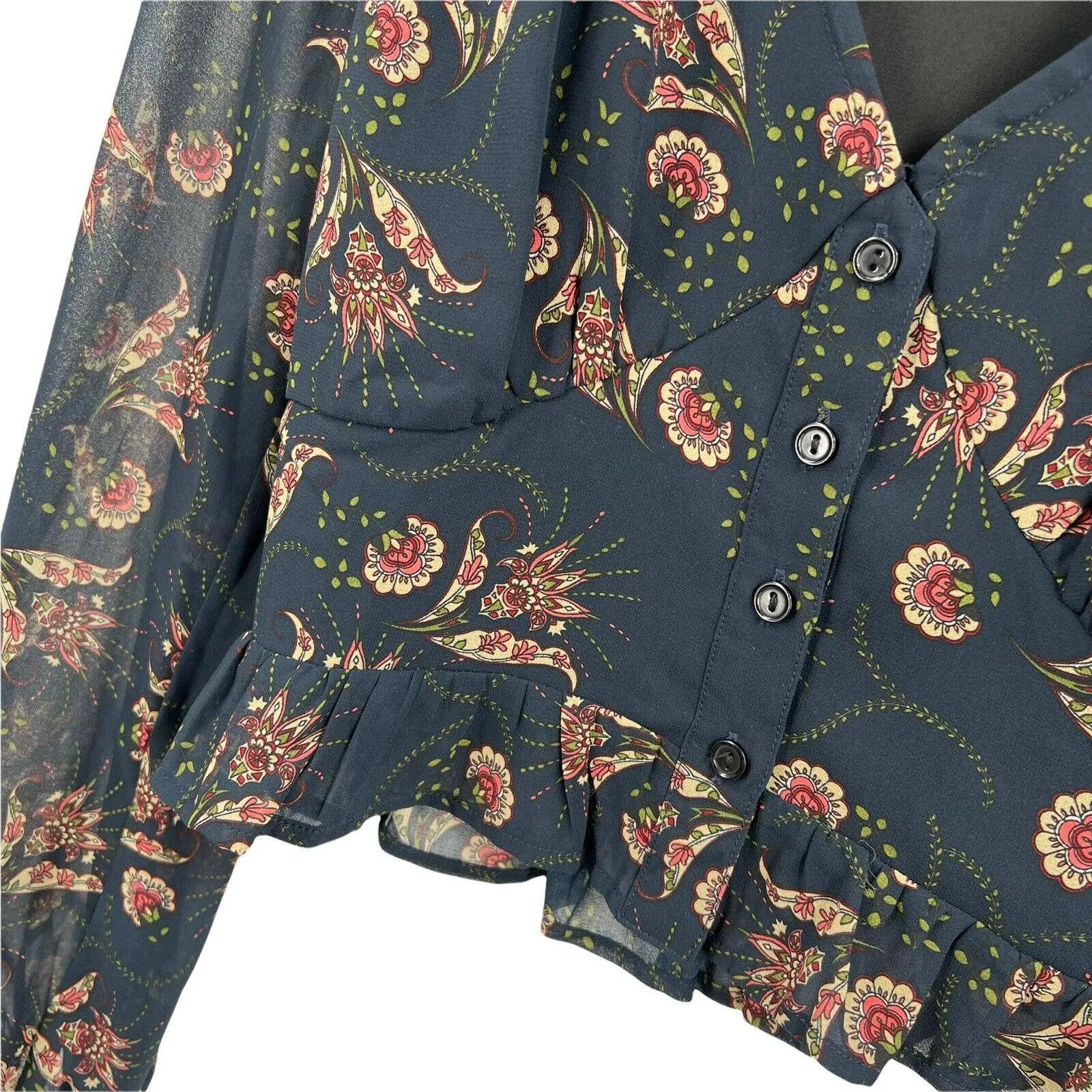 Lost + Wander‎ Blue Floral Crop Size Small - Image 2