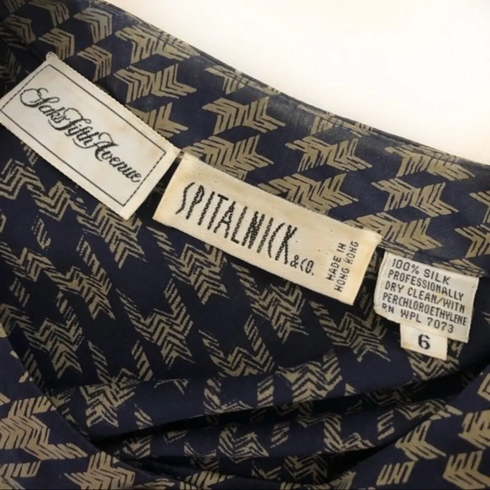 SAKS FIFTH AVENUE Spitalnick 100% Silk Houndstooth Shirt Size 6 VINTAGE - Image 4