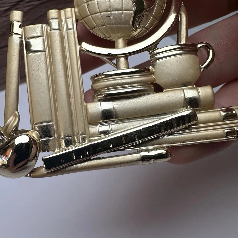 AJC Books & Apple With Earth Globe Gold Tone Brooch For A Teacher Signed - Image 8