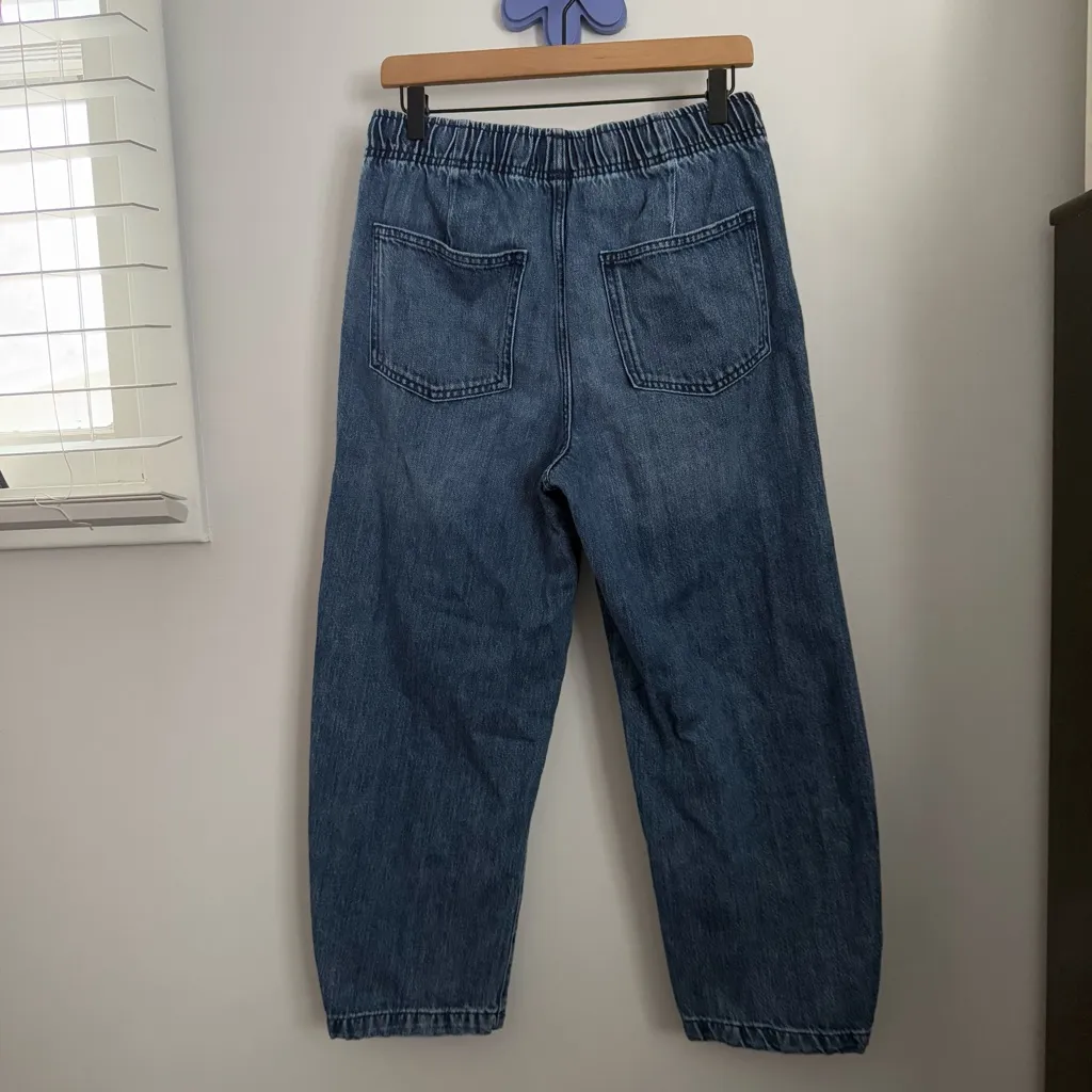 Gap Small Supersoft Pull On Barrel Jeans Drawstring Comfy Lounge Relax Dark Wash - Image 5