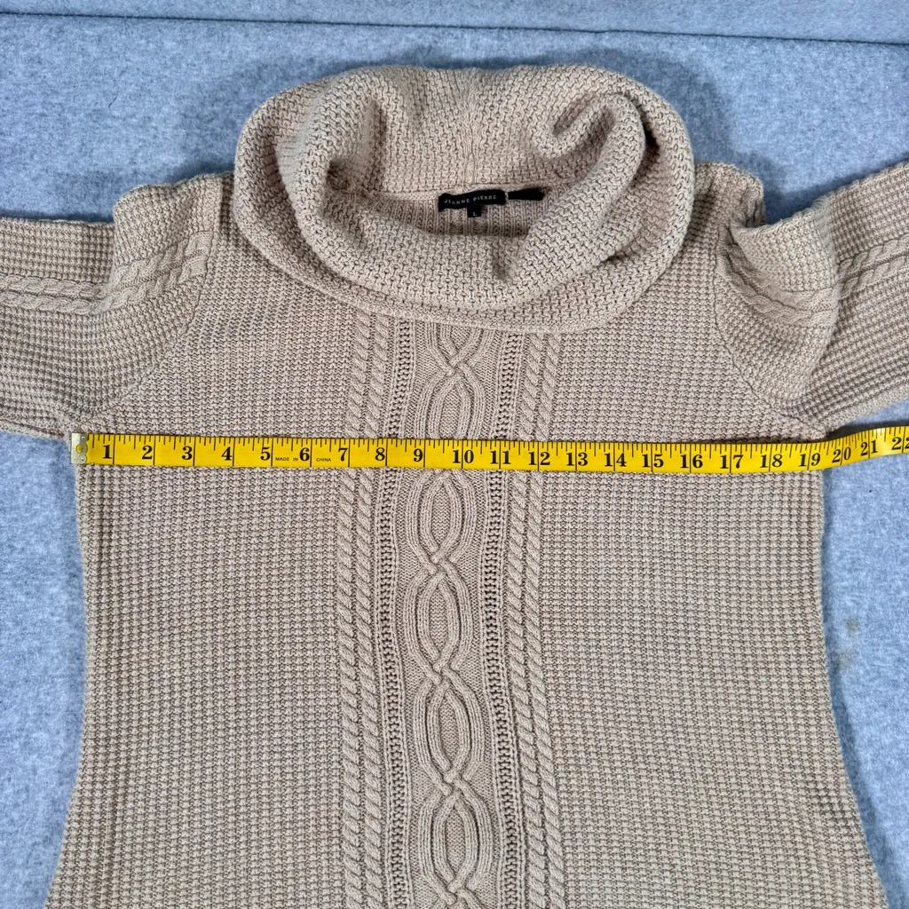 JEANNE PIERRE Women’s Cotton Knit Cowl Neck Sweater - Cream Size Large - Image 4