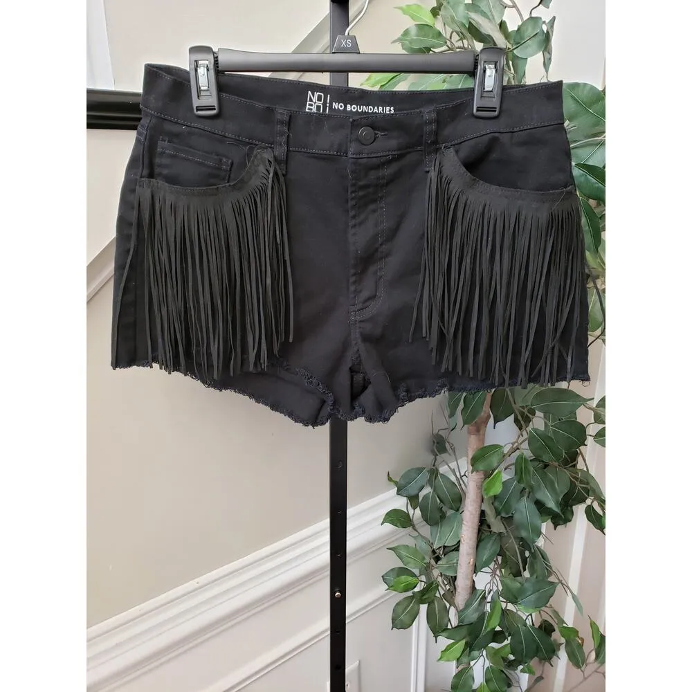 No Boundaries Women's Black Fringe Festival Shorts XS Cotton Spandex Western - Image 14