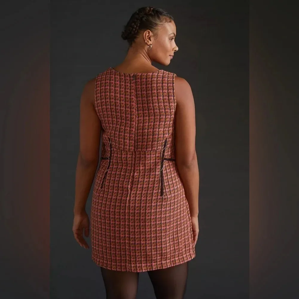 Tweed Dress coral black square neck sleeveless business work Maeve - Image 8