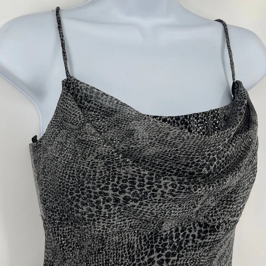 Vtg Y2K Night Way Slip Dress Sz 4 Empire Waist Glitter Cowl Mob Wife Vampy USA Gray - Image 2