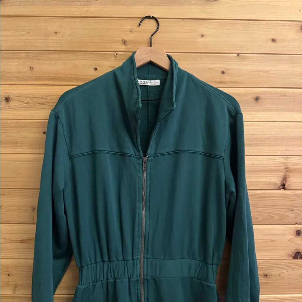 Stateside Size Small Emerald Green Fleece Long Sleeve Zippered Jumpsuit - Image 6