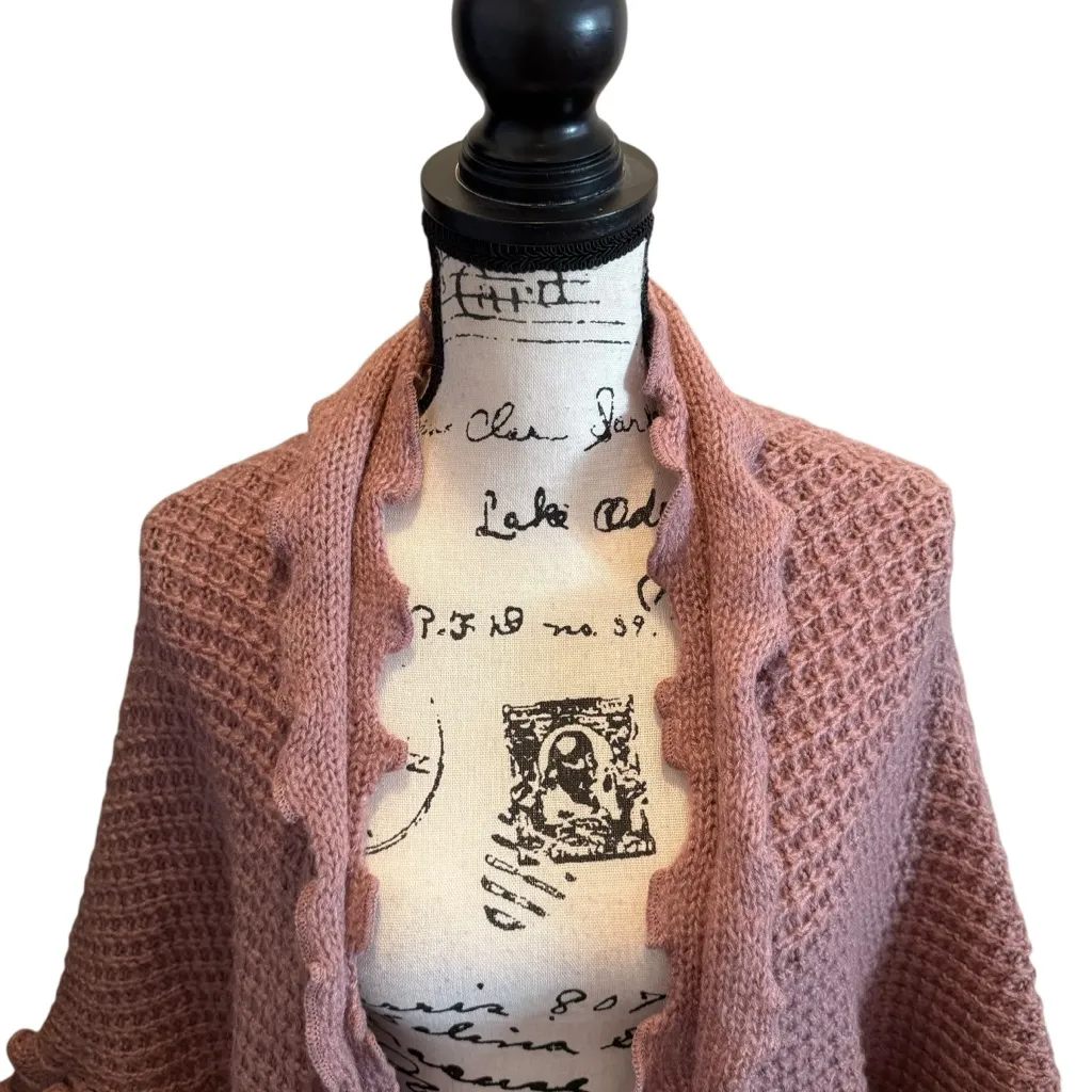 Anthropologie MOTH Crochet Ruffle Cardigan Sweater Pink Mauve Size XS Oversized - Image 4