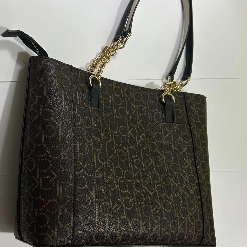 Calvin Klein Black and Brown Monogram Tote - Image 7