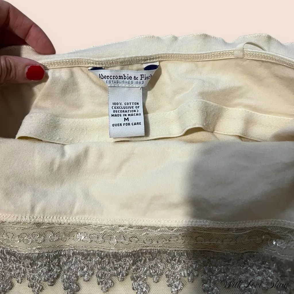 Y2K Abercrombie & Fitch cream square neck cami with mesh and sequin detail! - Image 4