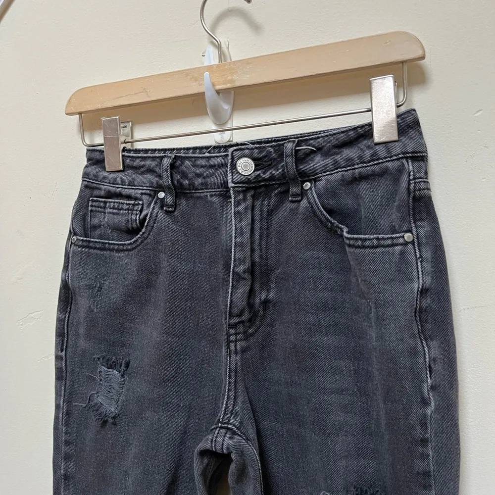 Black Wash Cotton‎ Ripped Distressed Mom Jeans Size 23 - Image 4