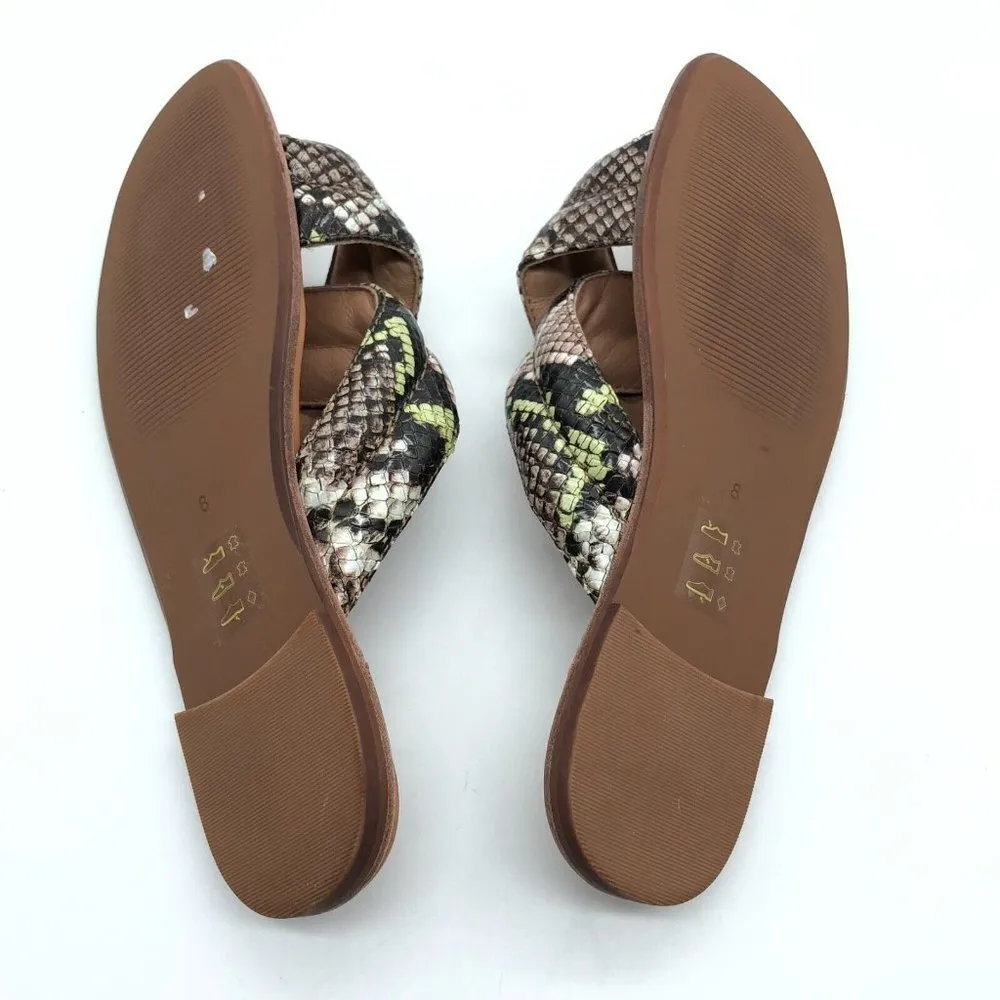 Madewell The Skyler Slide Sandal in Snake Embossed Leather Brown Green Size 8 - Image 4