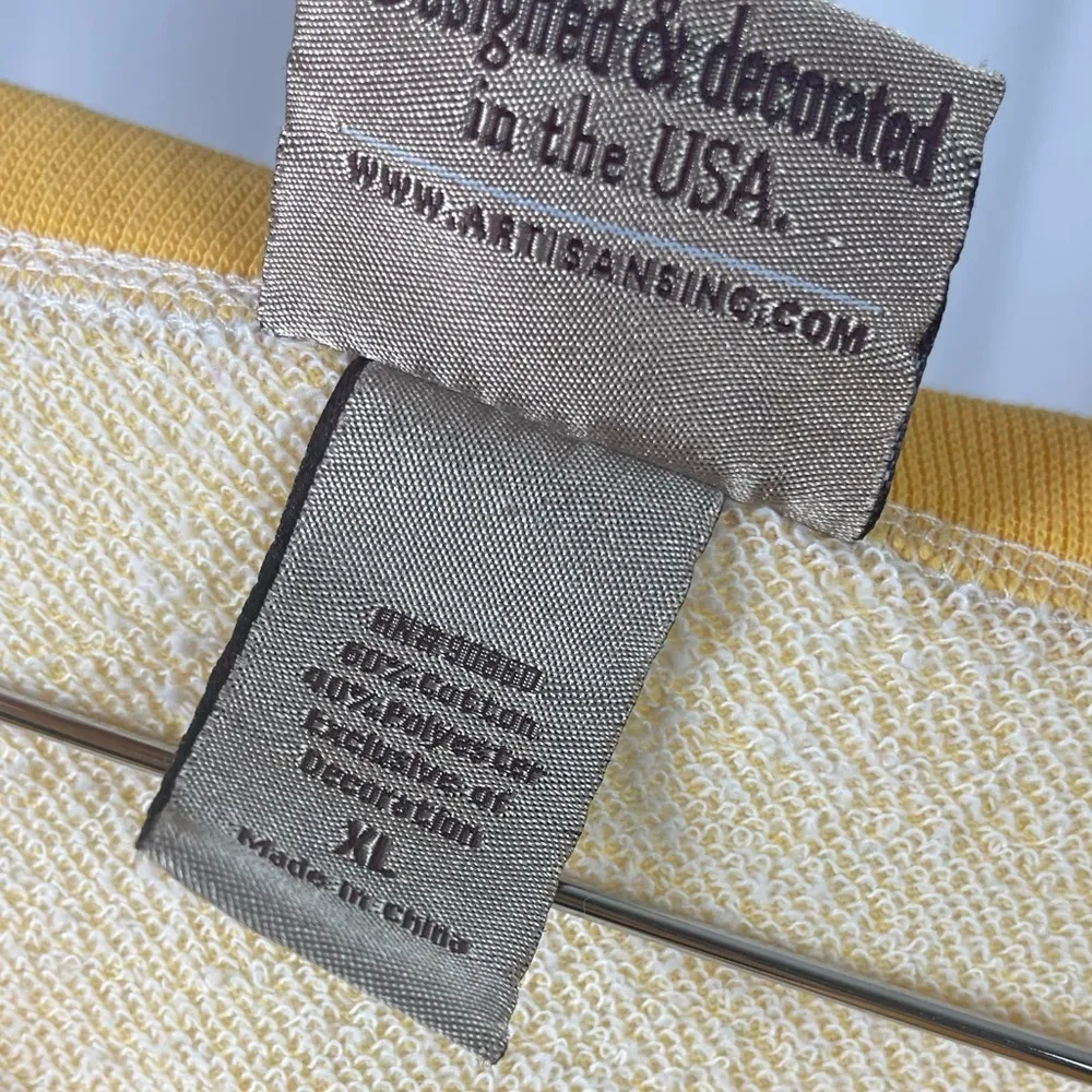 Artisans XL Art Horse Hearts Slit V Neck Crewneck Sweater Sweatshirt Animals Yellow - Image 8