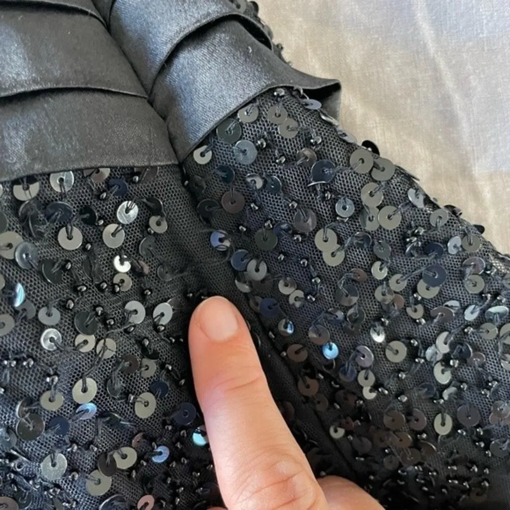 Adrianna Papell mini dress wedding formal sequin prom black strapless size 6 - Image 7