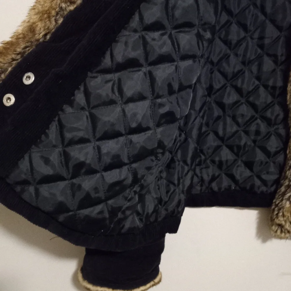 Disneyland Resort L Corduroy Fur Trim Snap Park Jacket in Black Brown - Image 10