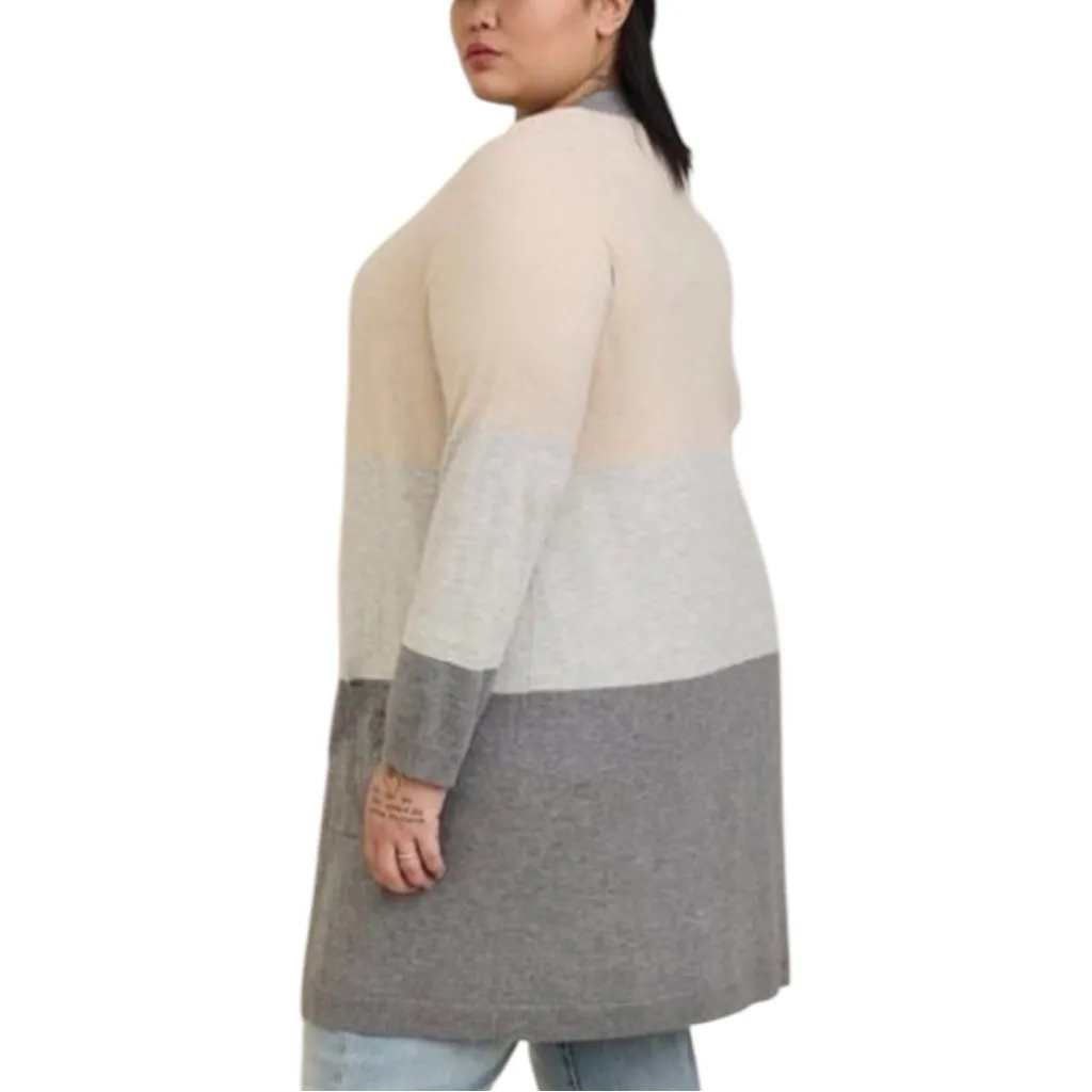 Size 1: Torrid Longline Multi Stripe Open Front Color-block Cardigan - Image 2