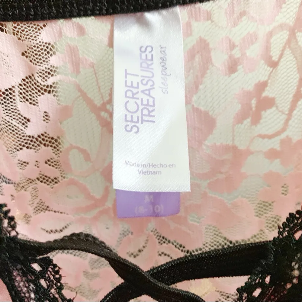Secret Treasures Pink Black Lace Chemise Nighty M - Image 5