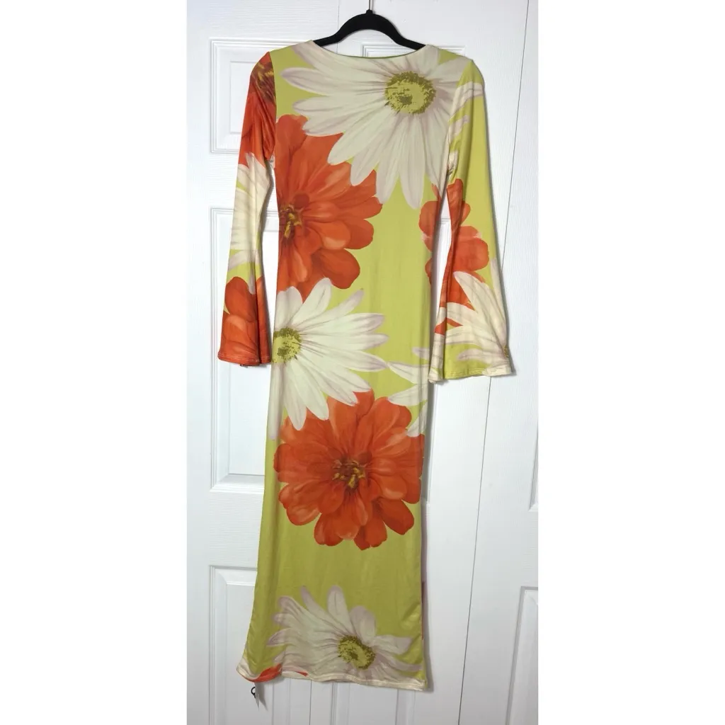 ASOS Yellow Floral Angel Sleeve Midaxi Bodycon Dress Size Small 4/6 - Image 8