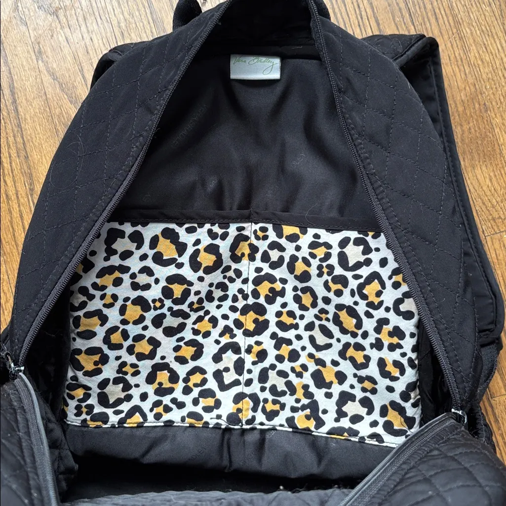 Vera Bradley Black Quilted Multi Pocket Zipper Leopard Inside Backpack - Image 2