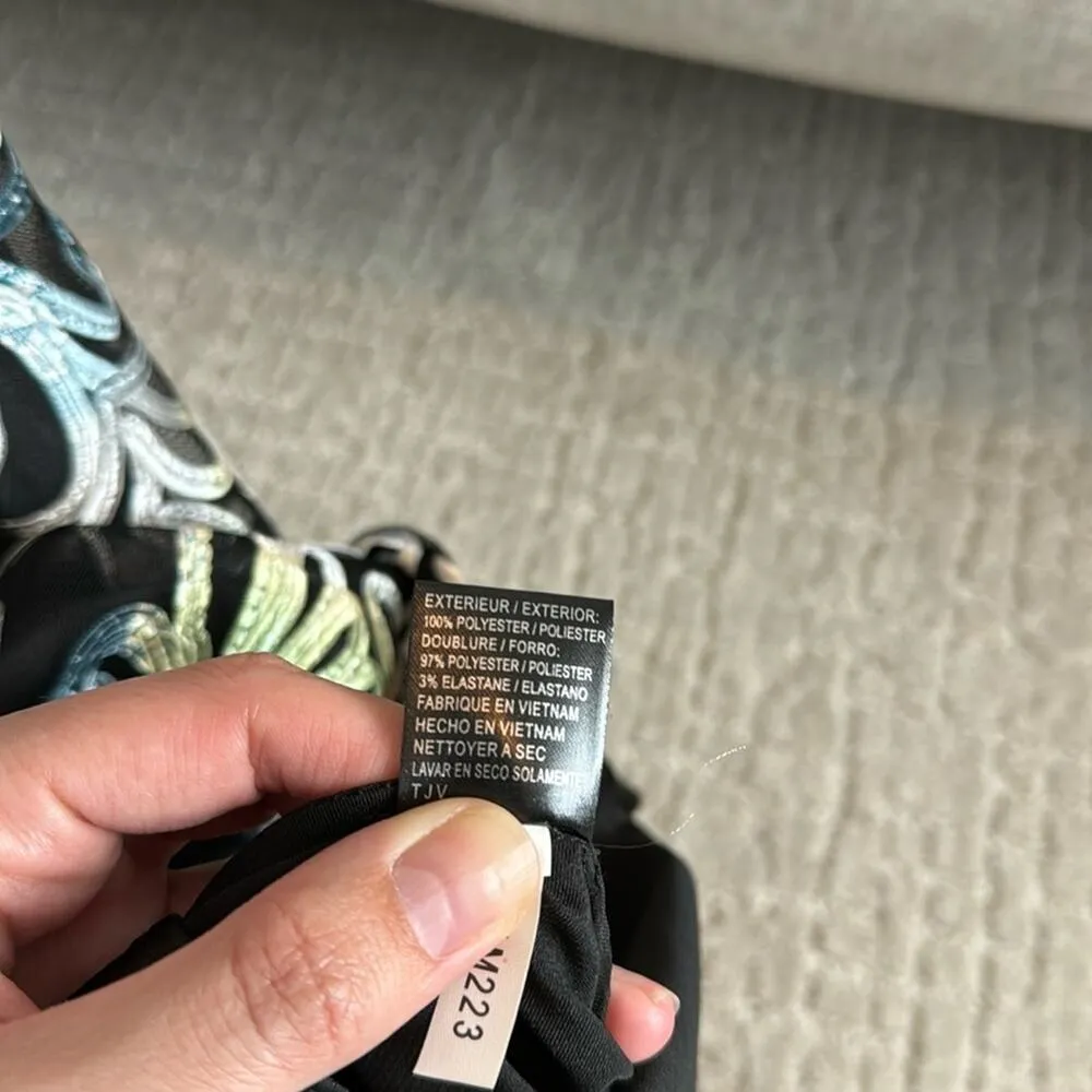 Tahari multicolor appliqué black full length gown sleeveless mesh top sz 2 - Image 6