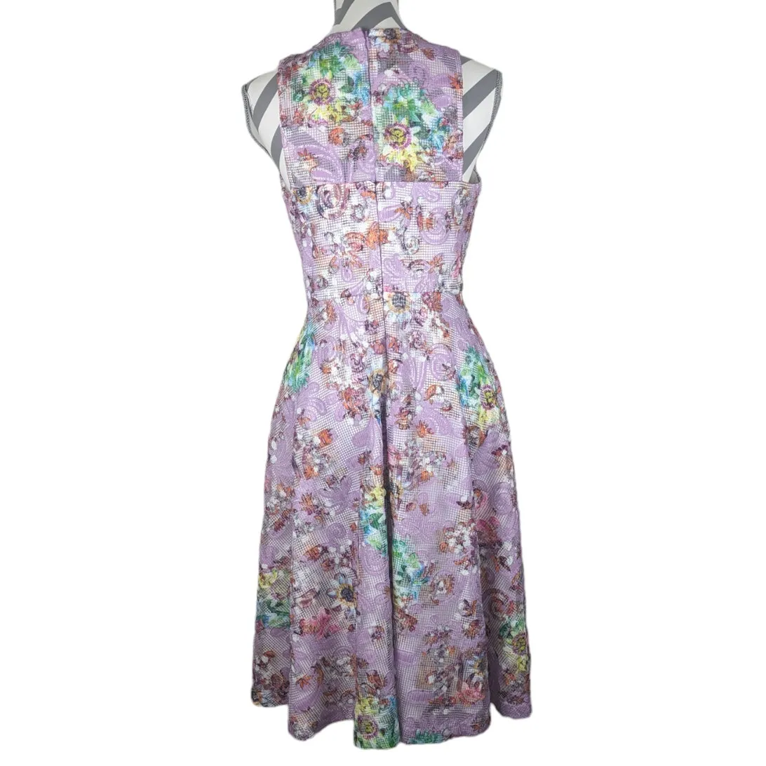 BADGLEY MISCHKA BELLE Nadia Dress Floral Sleeveless A-line Cocktail Lilac Size 6 - Image 5