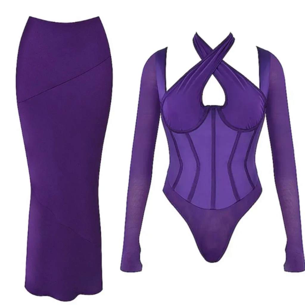 HOUSE OF CB SET  'Angharad' Grape Halterneck Corset‎ Bodysuit Colette XS NWOT XS - Image 2