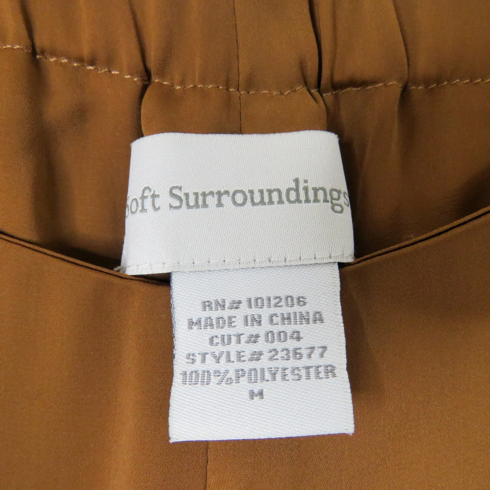 Soft Surroundings Camel Brown Satin Wide Leg Trousers Pull-On Pants Medium - Image 4