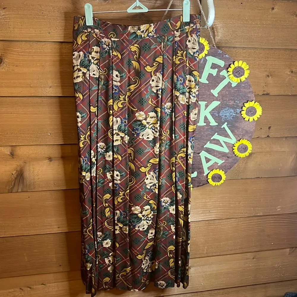 Pendleton Vintage Plaid Western Cowgirl Maxi Skirt Pleat Floral Button Prairie - Image 2