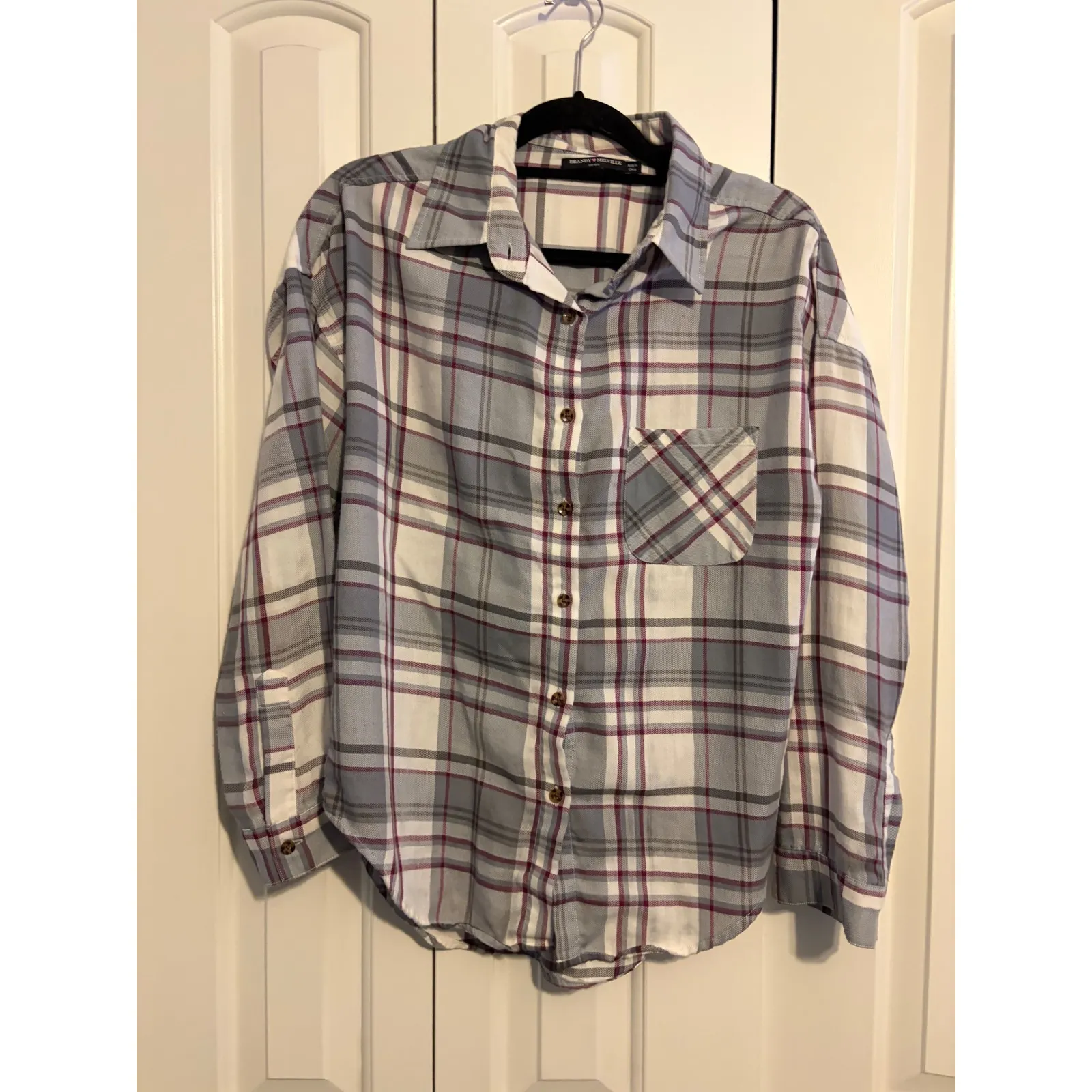 Brandy Melville One Size Plaid Long Sleeve Button Down Shirt - Image 2