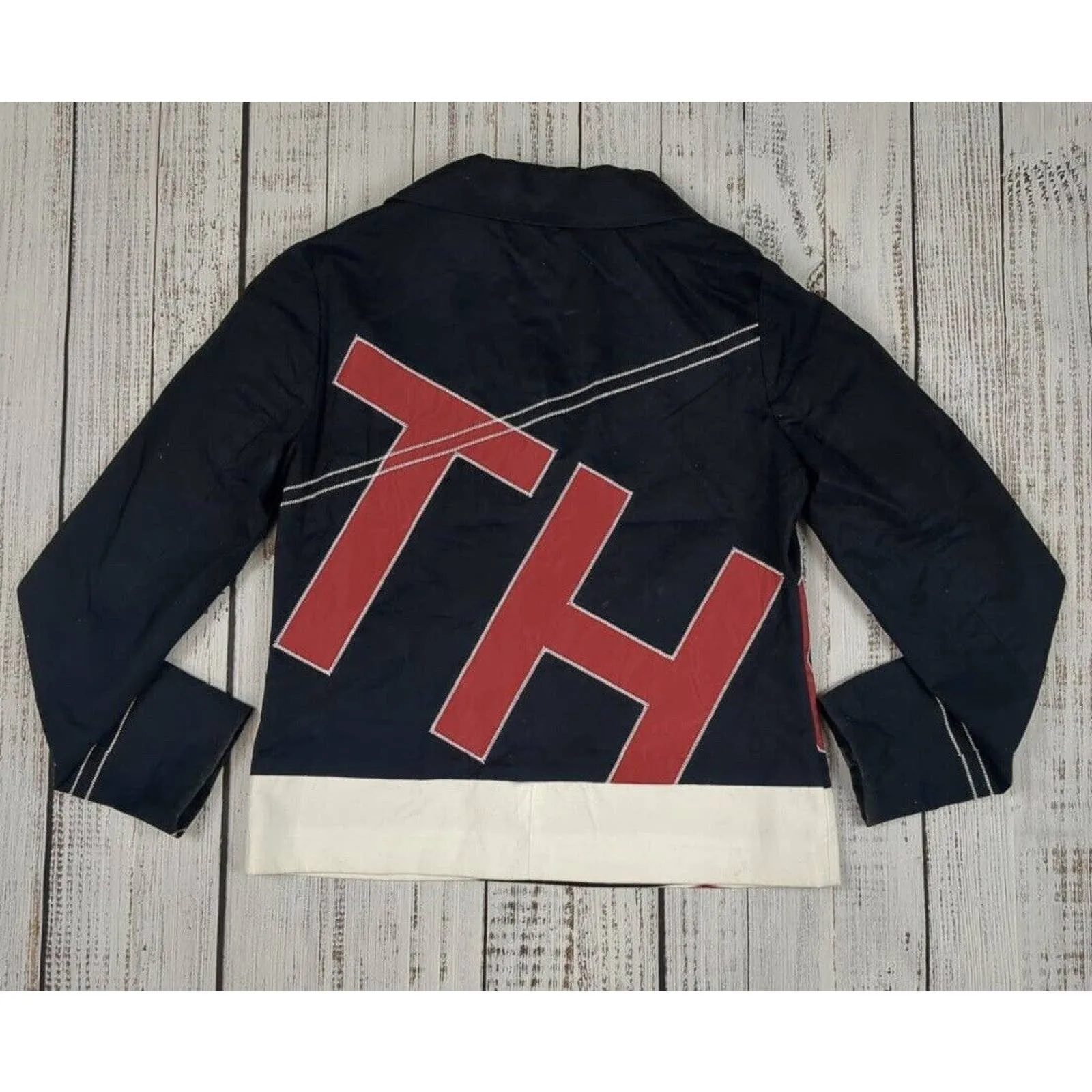 Rare TOMMY HILFIGER Jacket Blazer Pea Coat BIG BLOCK 85‎ Spell Out Logo Sz XS - Image 2