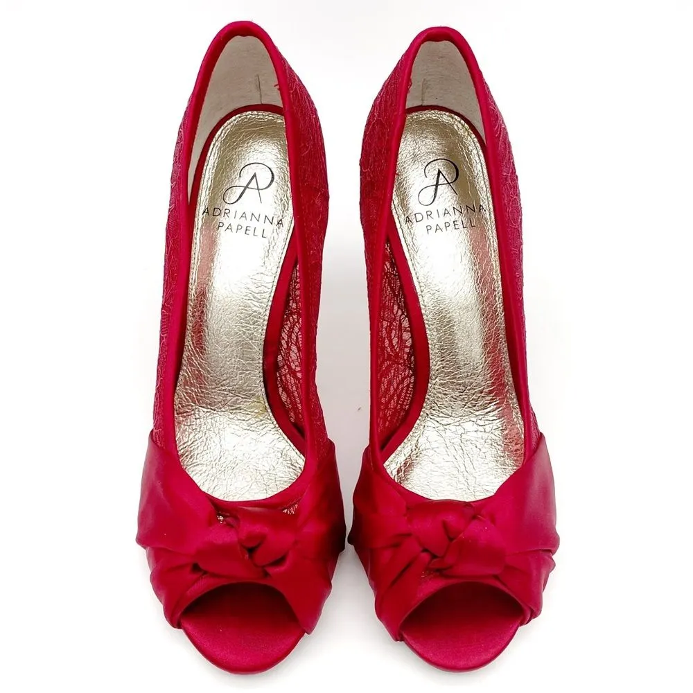Adrianna Papell Ruby Red Satin and Lace Peep-toe Heel Dress Shoe Women’s Size 8 - Image 5