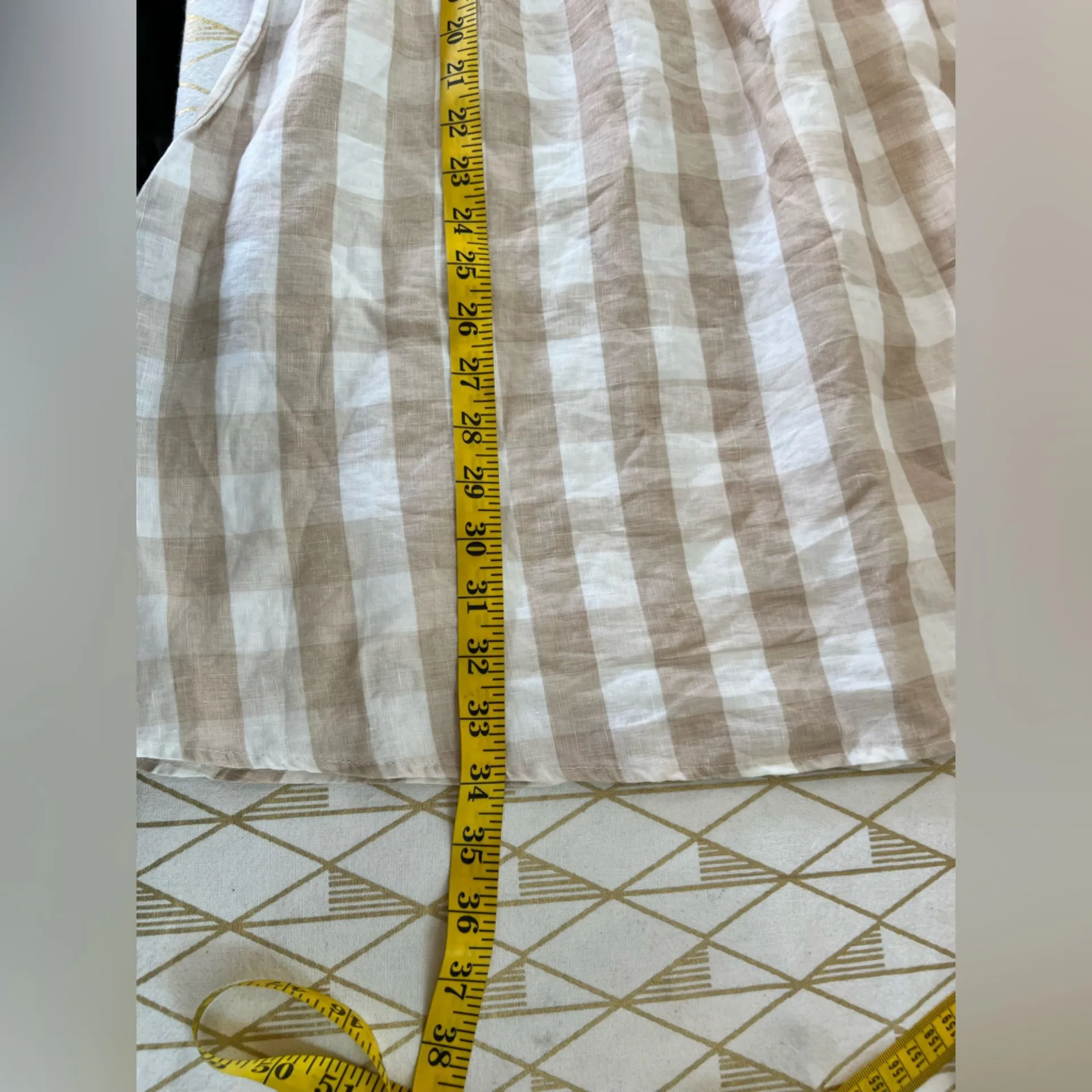 House of Harlow 1960 NWT 100% Linen Smocked Gingham Puff Sleeve Sundress Size S Tan Size M - Image 7